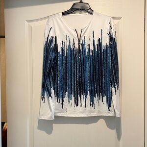 SHEIN White and Blue Long Sleeve Top